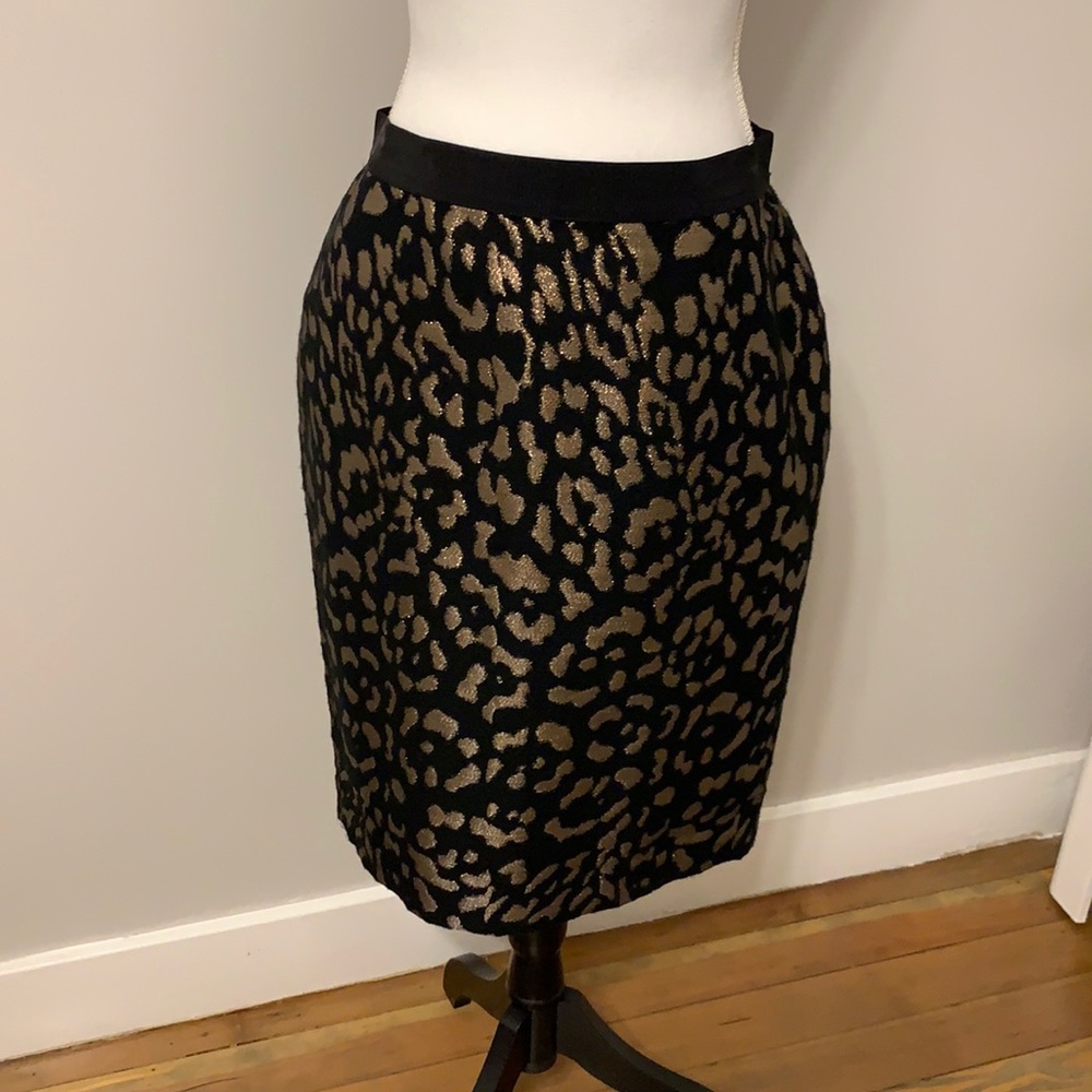 Ann Taylor, Pencil Straight Midi Skirt, Black and Gold, Elastic Waist, Size 8